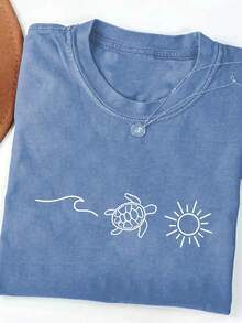 Plus Size T-Shirt For Women, 1 Piece - Bible Verse Print, Comfortable Colors, Casual And Elegant For Moms, Short Sleeve And Round Neck, Sizes 1XL-5XL, Religious Clothing For Church And Casual Wear, Machine Washable, Spring-Summer-Soft Fabric - 藍天 - 查看 1