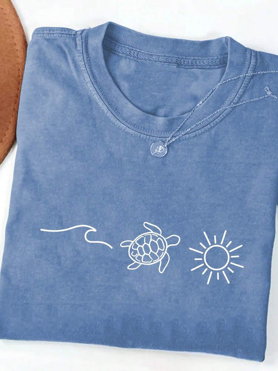 Plus Size T-Shirt For Women, 1 Piece - Bible Verse Print, Comfortable Colors, Casual And Elegant For Moms, Short Sleeve And Round Neck, Sizes 1XL-5XL, Religious Clothing For Church And Casual Wear, Machine Washable, Spring-Summer-Soft Fabric - 藍天 - 查看 1