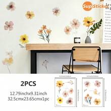 SUPSTICKER 2件裝水彩花卉星月牆貼，PVC可撕貼防水可移除貼紙，9.31x12.79英吋，適用於牆面、窗戶、家具 - 2PC - 查看 11