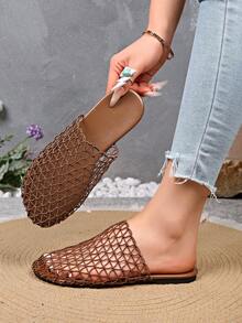 European And American Style New Women's Back Strap Hollow Out Comfortable Beach Flat Sandals Casual Slippers - Dark Brown - View 14