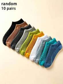 10 pares de calcetines de malla transpirables unisex de colores aleatorios, calcetines delgados casuales para primavera/verano, adecuados para deportes y parejas, calcetines versátiles de moda - Multicolor - Ver 4