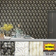 Brodark 50/100片装 30x30厘米 自粘仿大理石金箔3D墙贴，3D墙板，优雅现代设计，防水防潮，可移除不留残胶，是浴室和厨房翻新的理想之选，安装简便，经久耐用，持久如新 - 50/100片裝 - 查看 1
