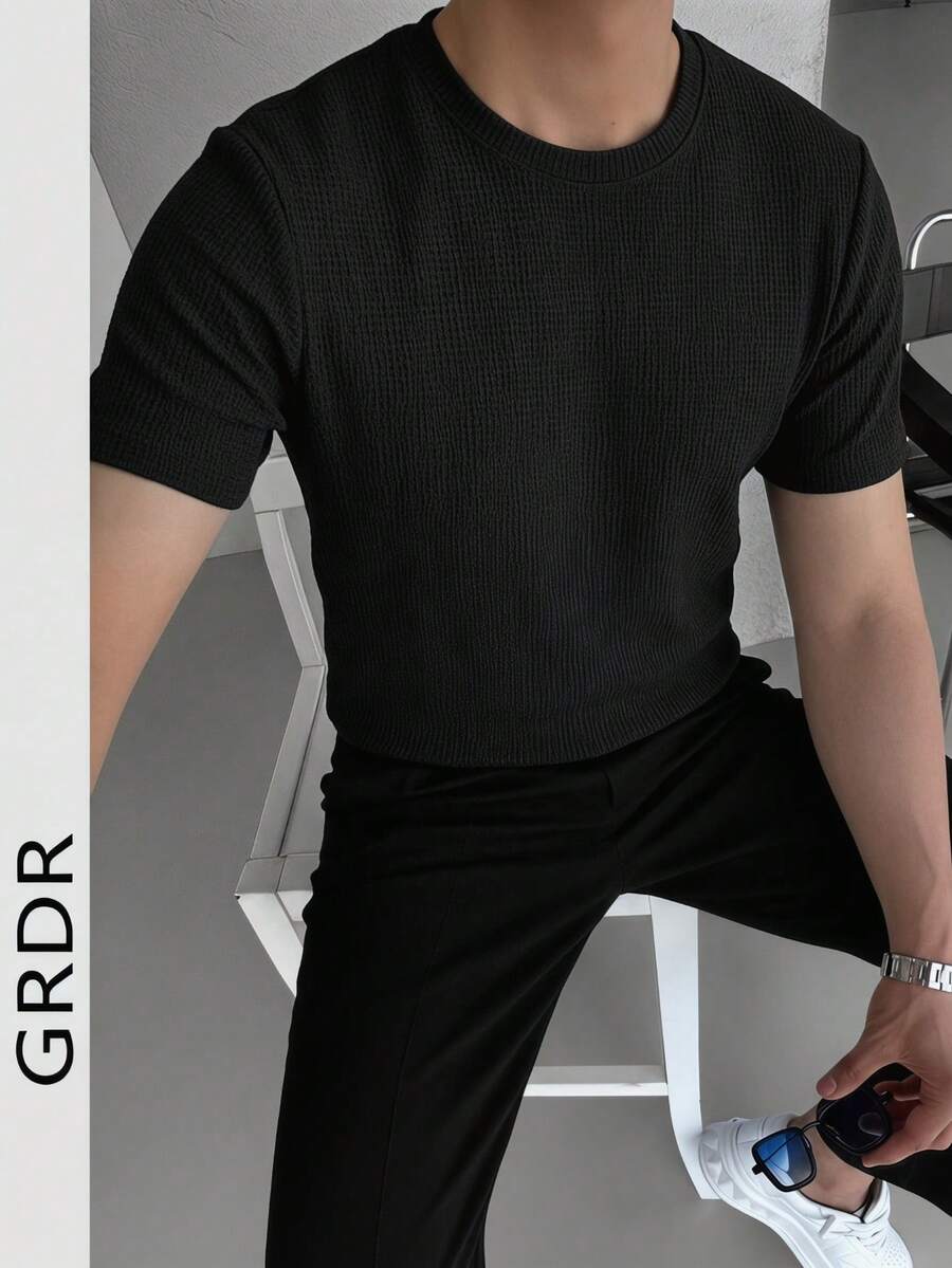 GRDR Men's Fashionable Crew Neck Short Sleeve T-Shirt | Exquisite Design | Summer Essential | Easy To Match | Showcase Your Style - Black - View 1