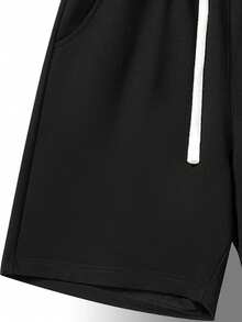 3pcs/Set Unisex Solid Color Knit Loose Casual Shorts, Spring/Summer - Black - View 5