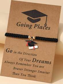 1pc Minimalist Doctor Cap, 2026 Wax Thread Braided Bracelet, Suitable As Graduation Gift - Multicolor - View 2