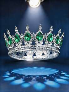 Baroque Style Rhinestone Inlaid Crown, Luxurious Round Crown Headpiece, Elegant Bridal Wedding Dress Accessory, Party Festival Headwear - Multicolor - View 24