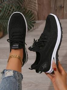 Breathable Mesh Sneakers For Men & Women, EVA Sole, Ankle Support, Lace-Up Low-Top Retro Shoes For Running, Tennis, Fitness & Halloween Daily Wear - Black - View 2