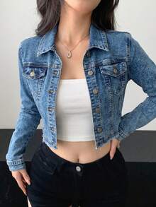 Chamarra Denim Crop Lavado Medio |   Look Urbano Casual Esencial - Azul Oscuro 3NZY05 - Ver 11