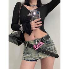 Punk-Style Glitter Letter Buckle Belt Y2K Waist Accessory With Studs Suitable For Millennial Spicy Girl Outfits - Hot Pink - View 3