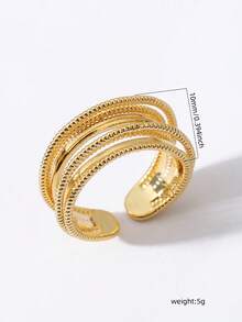 1 chiếc nhẫn đồng hở, có thể điều chỉnh, mạ vàng, kiểu dáng đa năng, đính đá onyx đen, ngọc trai và thiết kế họa tiết dành cho nữ. - Vàng - Xem 2