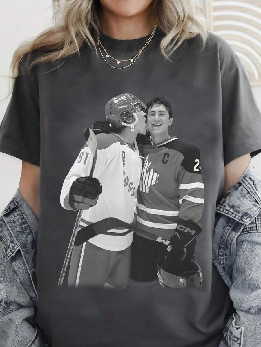Plus Size Women's Vintage Hockey Hollanov Heated Rivalry Graphic Tee T-Shirt Casual Minimalist Pattern Round Neck Short Sleeve Loose Fit Plus Size T-Shirt, Suitable For Summer, Going Out - 1A - 查看 1