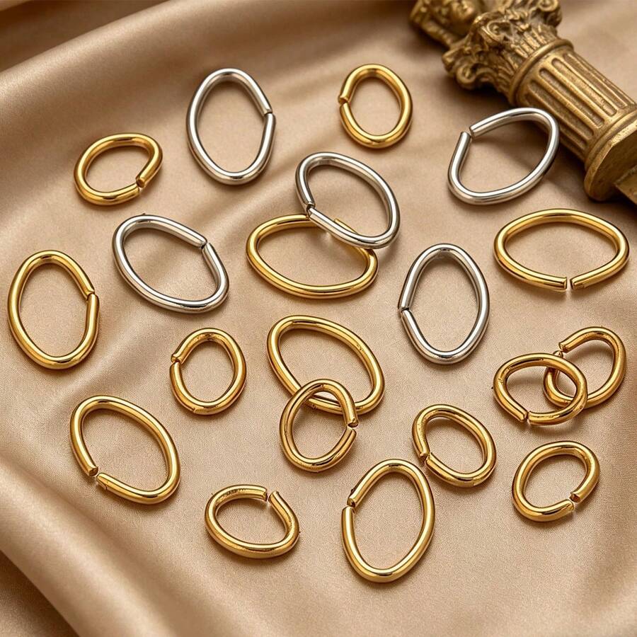 100/200个 304不锈钢18K镀金椭圆形开口圈连接器，DIY手链项链钥匙扣饰品配件 - 開口圈 - 查看 1