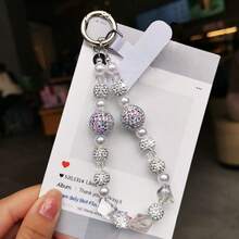 1 Stück Luxus Kristall Perlen Handykette, kurzer Handgelenksriemen mit Strass-Kugel Anhänger, hochwertiger Kristall-Kugel Anhänger, Handyhülle Aufhänger, Anti-Verlust Handgelenksriemen mit Clip - Verschiedenfarbig - Übersicht 7