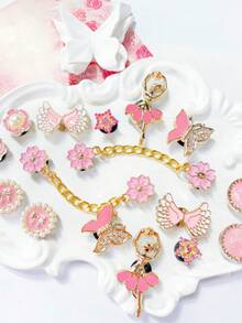 16 chiếc vòng tay hình cô gái múa ba lê lấp lánh vàng, dây chuyền hoa anh đào, cánh hồng, bướm, hoa bánh tròn, phụ kiện giày phong cách Y2K dễ thương và thanh lịch, phù hợp với giày nữ, dép lê, dép xăng đan, giày đi trong nhà, đồ trang trí tự làm, quà tặng tuyệt vời cho ngày lễ - Vàng Hồng - Xem 6