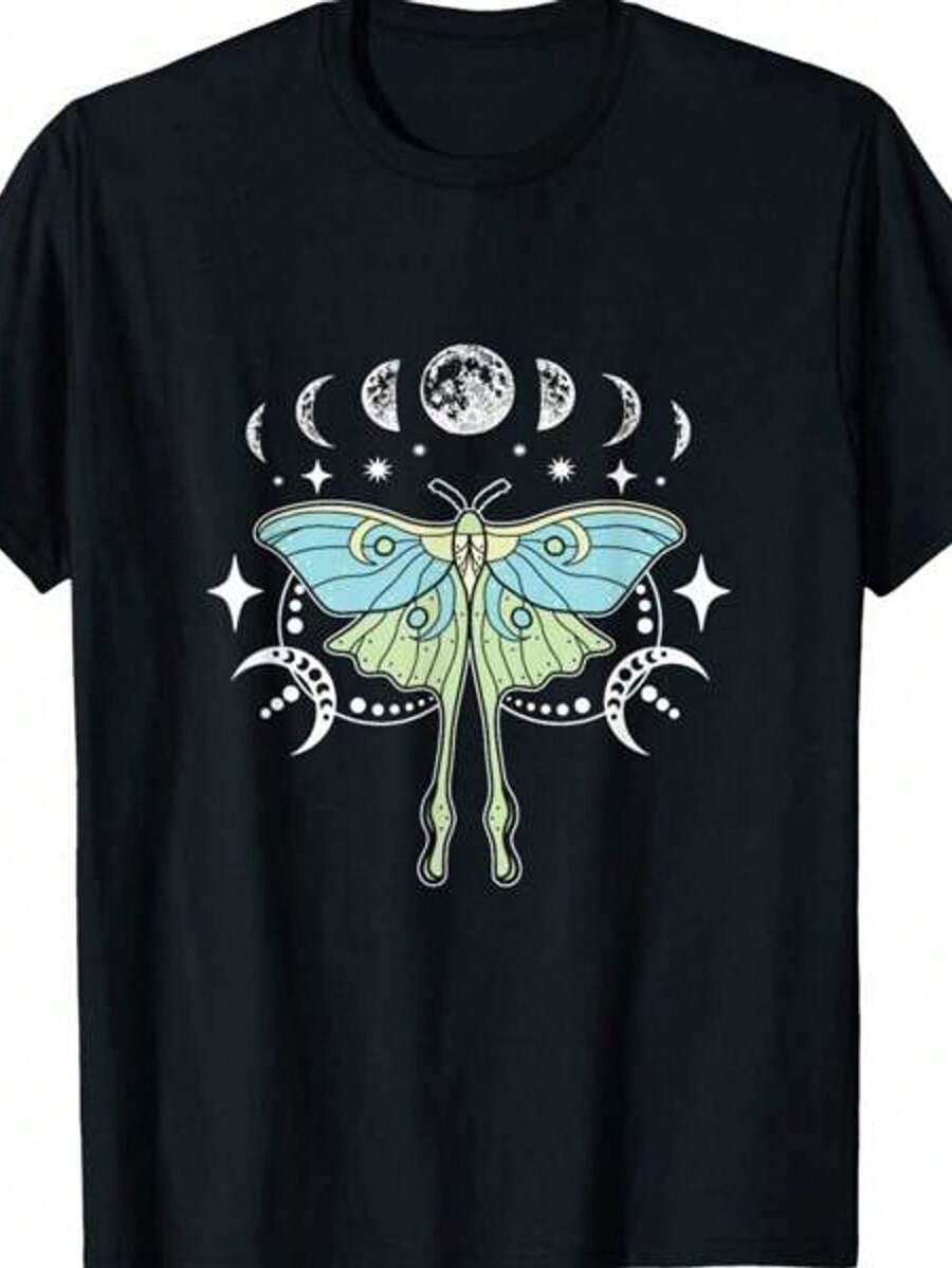 Camiseta con diseño de mariposa luna, hermosa y encantadora, para amantes de los insectos. - Negro - Ver 1