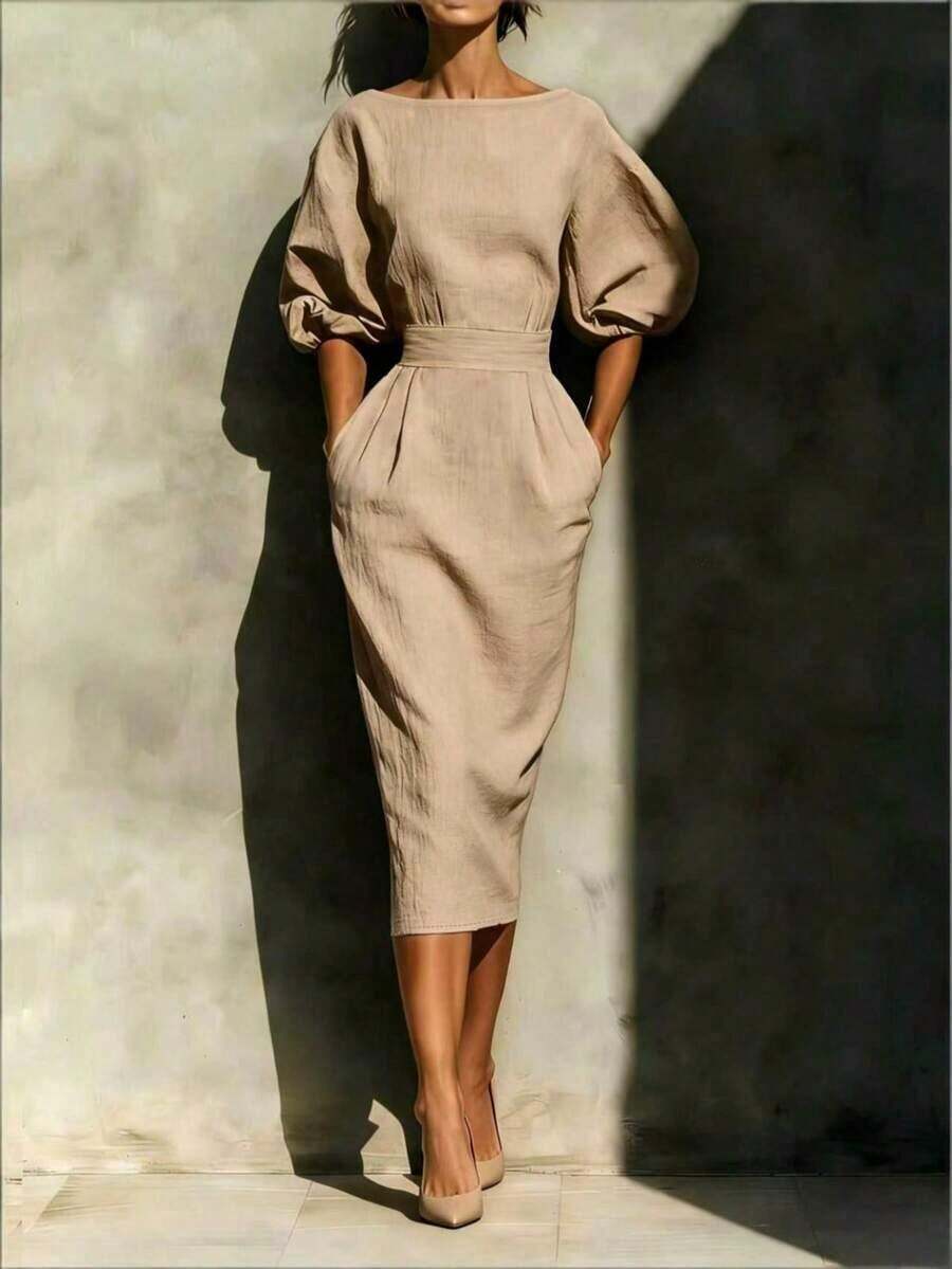 Women Long Dresses - 卡其色 - 查看 1