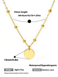 1 chiếc vòng cổ nữ bằng thép không gỉ, kiểu dáng tối giản, dây hạt tròn, mặt dây chuyền tròn, có thể đeo nhiều lớp mỗi ngày. - Vòng cổ - Xem 3