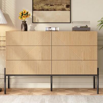 Sideboard, 3D-Textur, Sechs Schubladen, Geeignet Für Wohn- Und Esszimmer, Multifunktionales Aufbewahrungsmöbel.