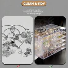 Premium 3-Layer 72-Slot Transparent Acrylic Jewelry Storage Box, Dust-Proof Stackable Jewelry Drawer, Suitable For Earrings, Rings, Necklaces, Fashionable Desktop Vanity Jewelry Display Box, Perfect Gift For Women Birthday, Valentine's Day, Home Bedroom Vanity Decor - Transparent - View 9