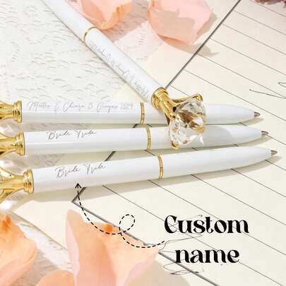 Customizable Diamond-Shaped Metal Pen, Laser Engraved Personalized Ballpoint Pen, Customized Wedding Bride/Bridesmaid Check-In Pen, Luxury Wedding Signature Book Pen With Crystal Rhinestones