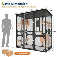 Catio grande de 70 pulgadas con acceso a la ventana, Walk-in Catio, Caja extra grande para gatos al aire libre con 4 plataformas, 2 casas para dormir para múltiples gatos, compatible con túnel para ga - Negro - Ver 2