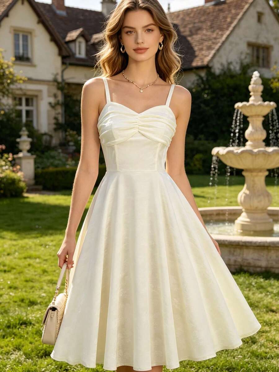 Women's Dress Floral Jacquard Texture Satin Patchwork Pearl Chain Heart-Shaped Neckline Bodice Dress Holiday Dress Summer Dresses For Women Summer Holiday Outfits Spring Outfit Women Spring Dress Women Spring Break Outfits Valentine's Day Valentines Day Dress Elegant Dresses For Party Dresses For Women Elegant Party Dresses Party Outfit Wedding Guest Dress For Women Wedding Party Dress Elegant Dresses For Women Elegant ,Summer Dress,Elegant Dress Wedding Dress For Women - 白色 - 查看 1