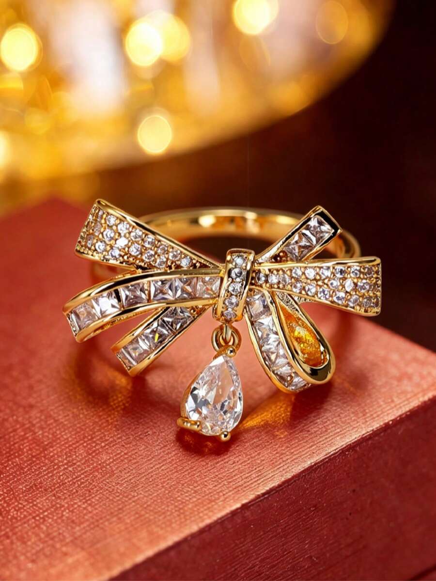 1pc French Luxury Cute Bow Open Ring, Exquisite Texture, Essential Accessory For Weddings, Parties, And Formal Occasions - Open Ring - View 1