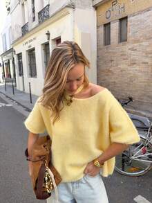 Blusa de punto minimalista y elegante para mujer, estilo casual y chic, para primavera/verano - Amarillo - Ver 3