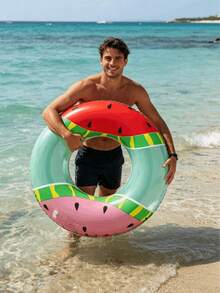 1pc Adult Inflatable Watermelon Swimming Ring, PVC Material, Suitable For Beach, Water, Pool, Floating Lounger, Swimming Accessory, Inflator Pump Sold Separately - Multiple Styles - View 8