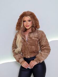 Puffer Jacket In Corduroy With A Faux Fur Lining. - Marrón Mocha - Ver 3