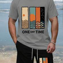 2-Piece Set For Men, Vintage Style Casual And Unique Summer Two-Piece Set With Exquisite Roll-Up Sleeves And Scroll Decoration, Cartoon Print, Lightweight, Breathable, And Sweat-Absorbent Fabric - Sky Blue - View 4