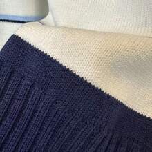 Women's Striped Modal Blouse With Knitted Polo Shirt - 寶藍色 - 查看 3