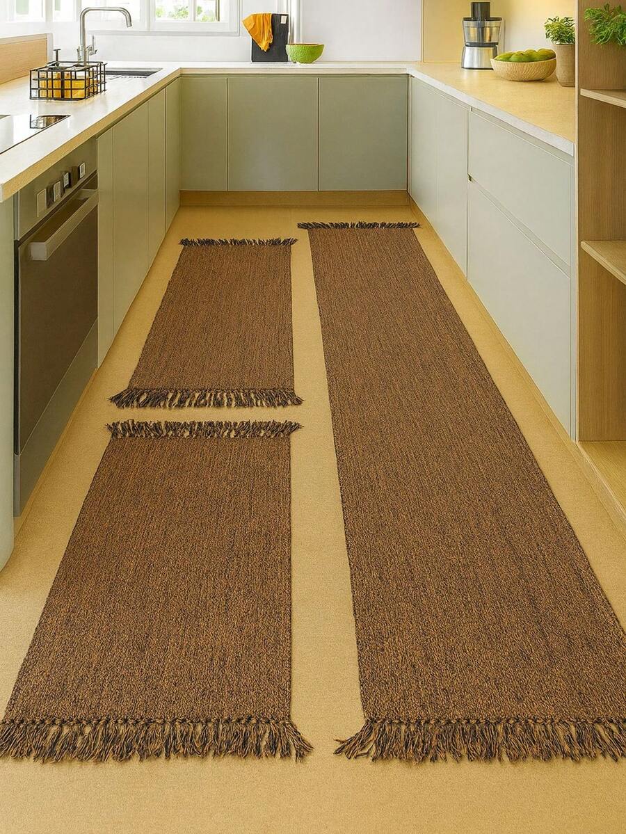 Kitchen Mat Set 3 Pieces: Runner + 2 Mats - Chocolate Brown - View 1