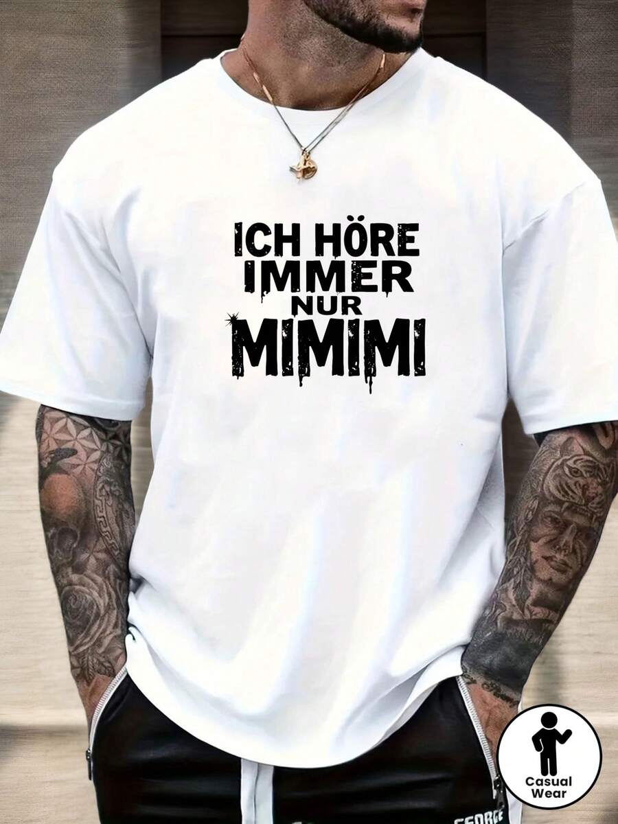 Men'S I ONLY HEAR MIMIMI Pattern Summer Casual Round Neck Short T-Shirtmen Tshirt - White - View 1