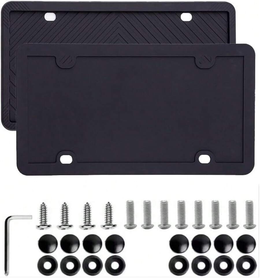 Marco de Matrícula de Silicona, 2PCS Porta Placas para Auto, Antióxido, Antivibración, Resistente a la Intemperie, con Accesorios de Montaje,Marco Universal Soportes de MatríCula - 1 - Ver 1
