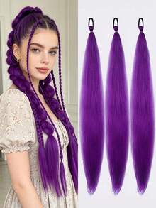 28 Inch Purple Braided Wig With Elastic Band, Women's Hair Extensions, Ombre Purple Braided Ponytail, Synthetic Material - Purple - View 10
