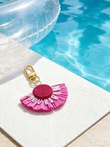 Summer Boho Raffia Daisy Keychain, Handwoven Tassel Bag Charm, Colorful Fan-Shaped Key Ring With Gold Clasp, Beach Style Accessory For Women, Cute Woven Flower Key Holder For Handbags & Backpacks, Lightweight, Durable & Reusable, Multi-Color Options, Perfect For Vacation, Daily Use & Gifting - Multicolor - View 9