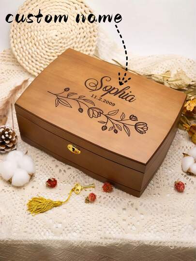 Personalized Wooden Jewelry Box, Customized Vintage Jewelry Box With Key And Lock, Elegant Retro Gift