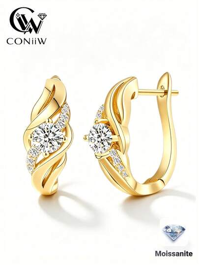 ConiiW 1 Pair 925 Sterling Silver Earrings, Each With 0.5 Carat X 2 Moissanite, Minimalist Elegant Fresh And Sweet. Suitable For Daily Wear, Weddings, Parties, Gatherings, Mother's Day, Father's Day, Easter, Thanksgiving, Christmas, Halloween, Valentine's Day, Back To School, Wedding Season, Birthdays, Anniversaries, Or As Gifts For Mom And Friends