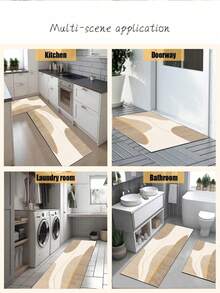 1pc Soft Rubber Absorbent Kitchen Mat, 3.5mm Thick Absorbent Pad Large Or Small Carpet, Minimalist Modern Style, Asymmetrical Geometric Patchwork, Can Be Cut To Fit Kitchen Size, Surface Fabric Material, Middle Sponge Layer, Bottom Rubber Layer, Suitable For Kitchen, Living Room, Bedroom, Children's Room - Multicolor - View 5