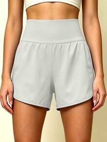 mulinsen Quần short nữ cạp cao 2 trong 1, thoải mái, thân thiện với da, thoáng khí và đa năng, thích hợp cho thể thao. - trắng - Xem 5