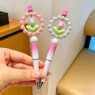 1/2 chiếc bút bi đính hạt hình hoa tulip dễ thương | Bút bi xoay đính hạt hình ngựa may mắn màu hồng gradient | Bút viết nhật ký, thích hợp dùng cho trường học và văn phòng | Quà tặng bút viết đáng yêu