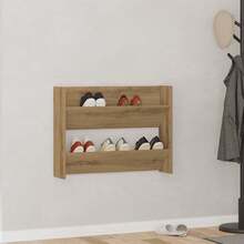 vidaXL Armoire à chaussures murale chêne artisanal bois d'ingénierie - Tabac - Voir 1