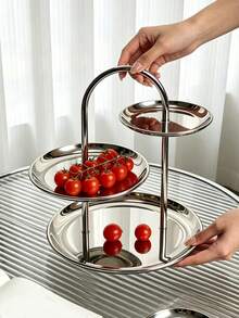 1pc Luxury Stainless Steel Mirror Fruit Plate, Niche Creative Dessert Stand, Nordic Style Stainless Steel Fruit Rack, Elegant Cake & Snack Stand, Exquisite Afternoon Tea Dessert & Snack Rack, Luxury Multi-Layer Fruit Plate Storage Tray, Living Room Coffee Table Decor, Suitable For Cafe, Restaurant, Living Room, Dessert Shop, Wedding, Party - Silver - View 6
