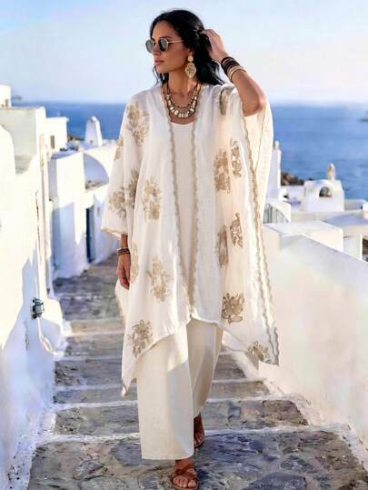 1 chiếc áo khoác cardigan kiểu Bohemian thêu hoa thanh lịch, thích hợp mặc đi biển mùa xuân/hè cho nữ, nhẹ nhàng chống nắng, phụ kiện thời trang, đa năng mặc hàng ngày, lựa chọn quà tặng tuyệt vời.