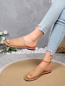 European And American Style New Women's Hollow Back Strap Comfortable Beach Flat Sandals Casual Slides - Gold - View 4