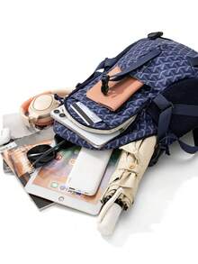 Ba lô đi học dành cho nữ | Ba lô nylon in họa tiết hình học phong cách Memphis cổ điển | Dây đeo thoáng khí có thể điều chỉnh | Túi đeo vai bền chắc | - Nhiều màu - Xem 6
