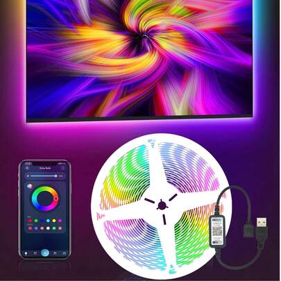 1 rouleau de bandes lumineuses LED RVB 5050 pour télévision intelligente - flexibles, adhésives, changeant de couleur, graduables, étanches - parfaites pour l'arrière-plan de la télévision, la salle de jeux, Noël, les fêtes de la Saint-Valentin et l'éclairage d'ambiance