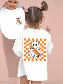 Modern Minimalist T-Shirt For Young Girl, Casual, Elegant, Comfortable, Simple, Fashionable, With Floral, Letter And Star Print, Short Sleeve, For Spring, Summer, School, Campus, Summer Vacation At University. - 白色 - 查看 1