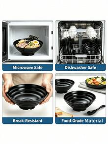 PP Japanese Ramen Bowl, High Quality Wavy Large Capacity Food Bowl, Food Safety Focused, Durable And Unbreakable, Suitable For Home, Restaurant, Food Store, Can Hold Rice And Hot Food, Applicable For Halloween, Christmas, Easter, Thanksgiving, Mother's Day, Valentine's Day And All Seasons - Black - View 10